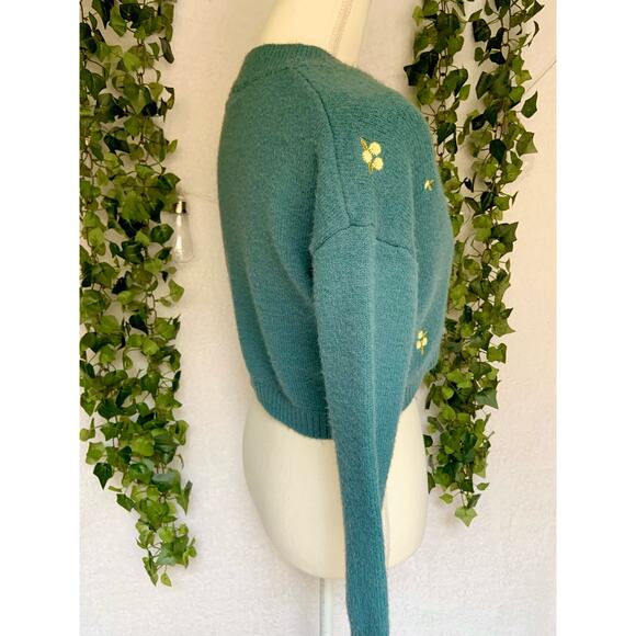 Witty Fox Blue and yellow Floral Button Up Cropped Sweater Cardigan Women’s XS - Picture 5 of 9